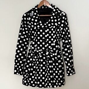 Betsey Johnson Black & White Polka Dot Bubble Hem Trench Coat